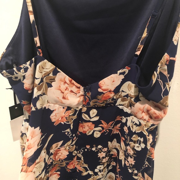 NWT Lulus Reflection Navy Blue Floral Print High-Low Dress Size X-Large - Picture 12 of 13